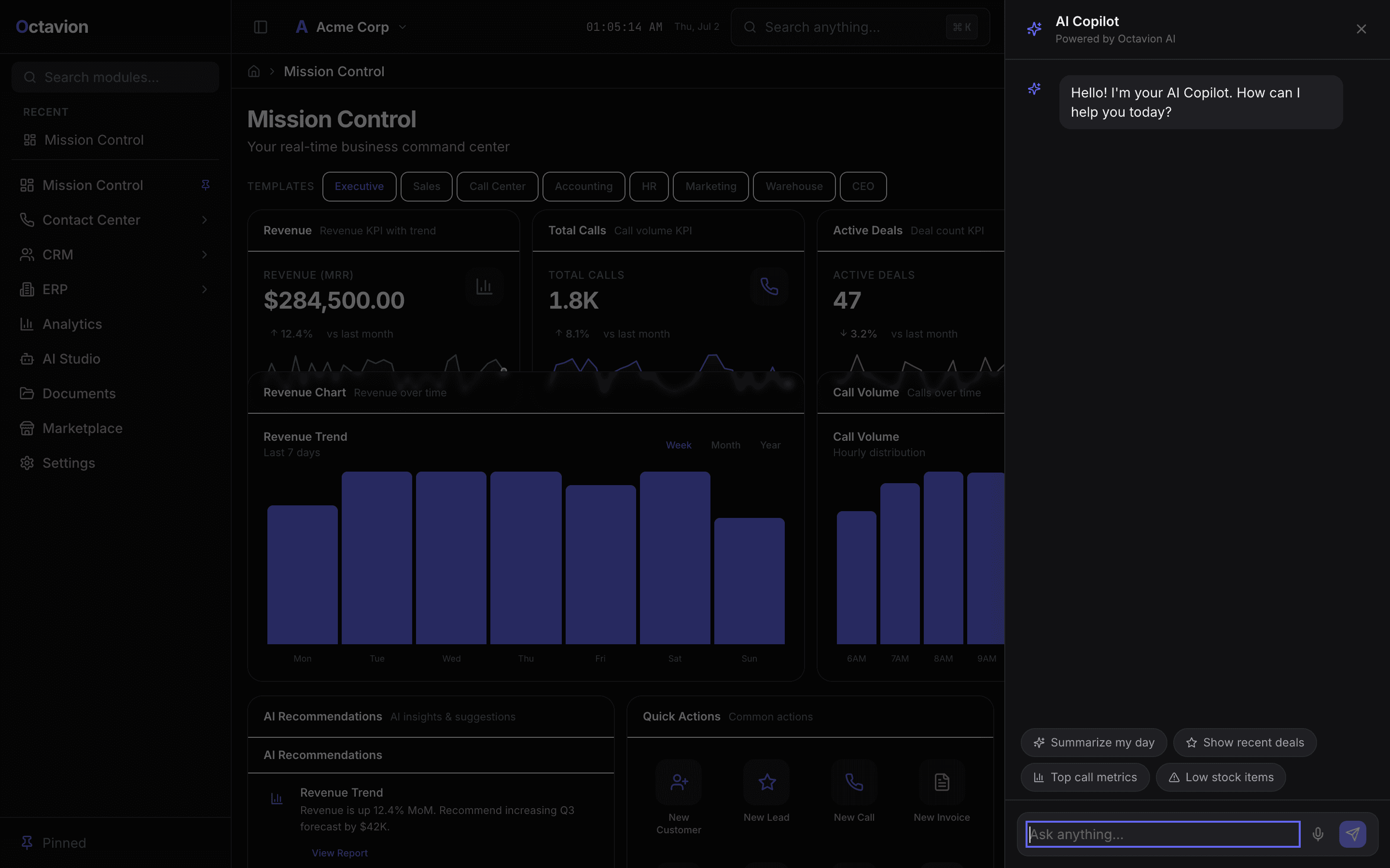 AI Copilot — Octavion live platform