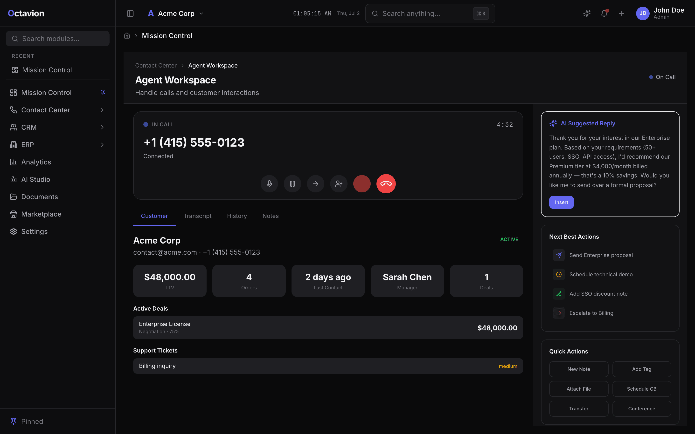 Call Center — Octavion live platform